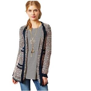 ANTHROPOLOGIE Grafton Marled Jacket by Moth Sz SP Knotted Fringe Pink Blue